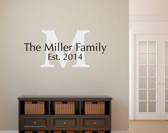 Initial & Last Name Decal - Personalized Wall Decal with Established Date - Medium Wall Decal 2