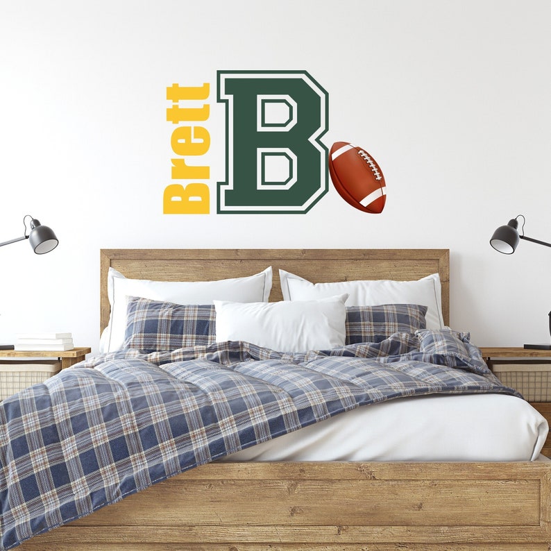 Football Decal Set Personalized Decal Name & Initial Vinyl for Boys Room Decor image 1