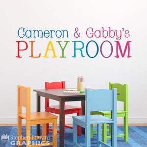 Calcomanía de sala de juegos personalizada en colores del arcoíris / Nombres de niños / Calcomanía de pared para niños / Vinilo para sala de juegos