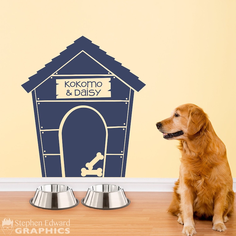 Doghouse Decal With Two Names Dog House Wall Sticker Pet Etsy
