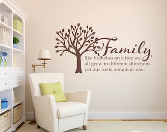 Family Tree Wall Decal - Family like branches on a tree Quote Decal - Living Room Wall Art - Large