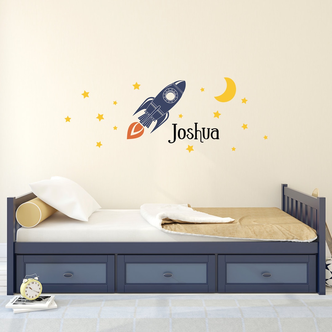 Space Wall Decal - Rocket Decal Set - Boys Name With Moon and Stars ...