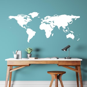 Weltkarte Aufkleber | Geographie Dekor | Karte Wandkunst | Büro Vinyl