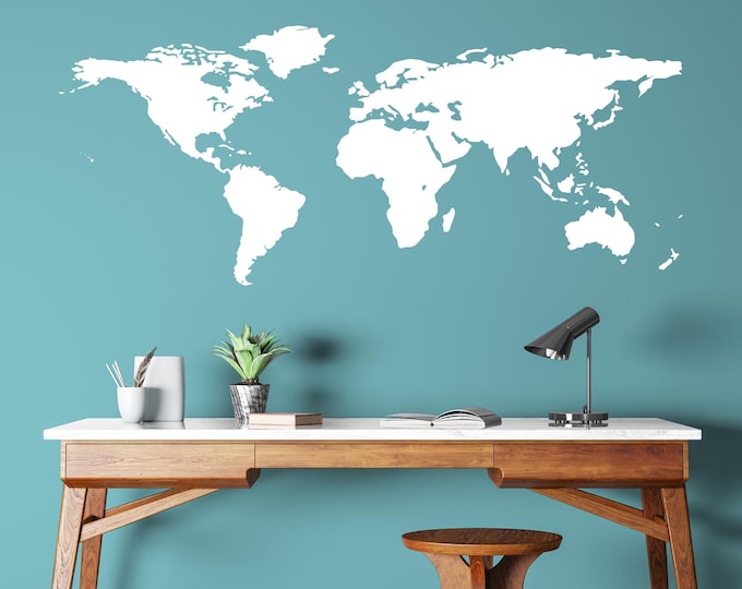 World Map Decal | Geography Decor | Map Wall Art | Office Vinyl
