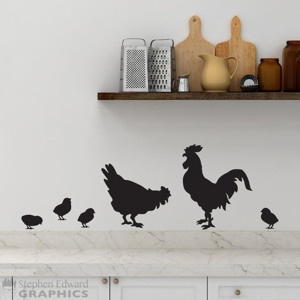 Rooster and Chicken Decal | Kitchen Wall Art | Country Farmhouse Decor ...