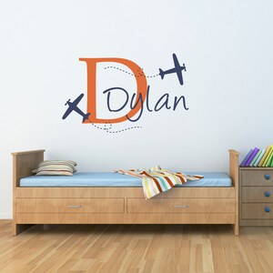 Plane & Boys Name Wall Decal Airplane Decal With Initial Personalized ...