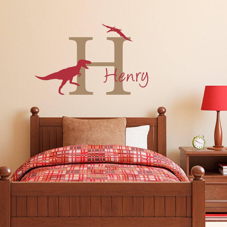 Dinosaur Wall Decal With Initial & Name Dinosaur Wall Etsy