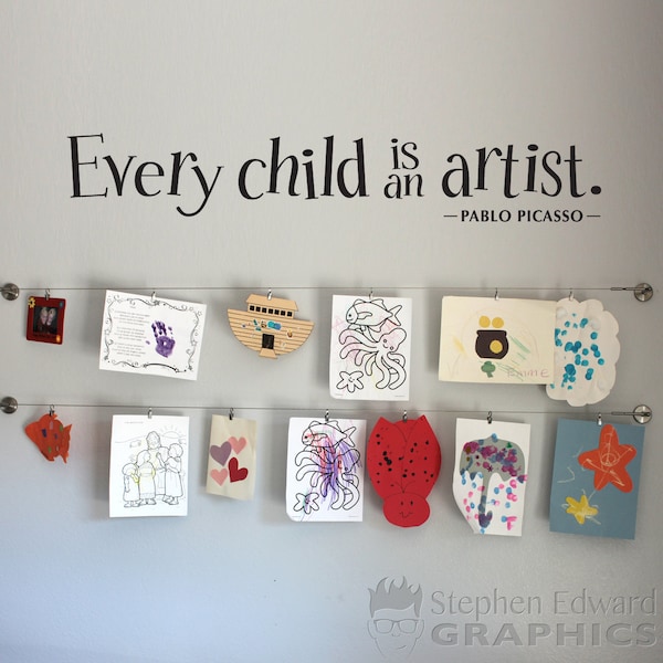 Cada niño es un artista, calcomanía de pared, vinilo para exhibir obras de arte para niños, calcomanía para maestros