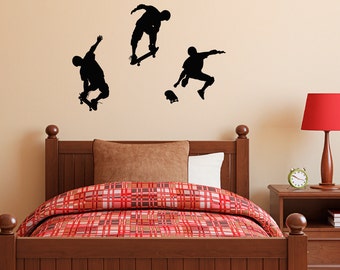 Skateboarder Wall Decal - Set of Three - Boy Bedroom Wall Sticker