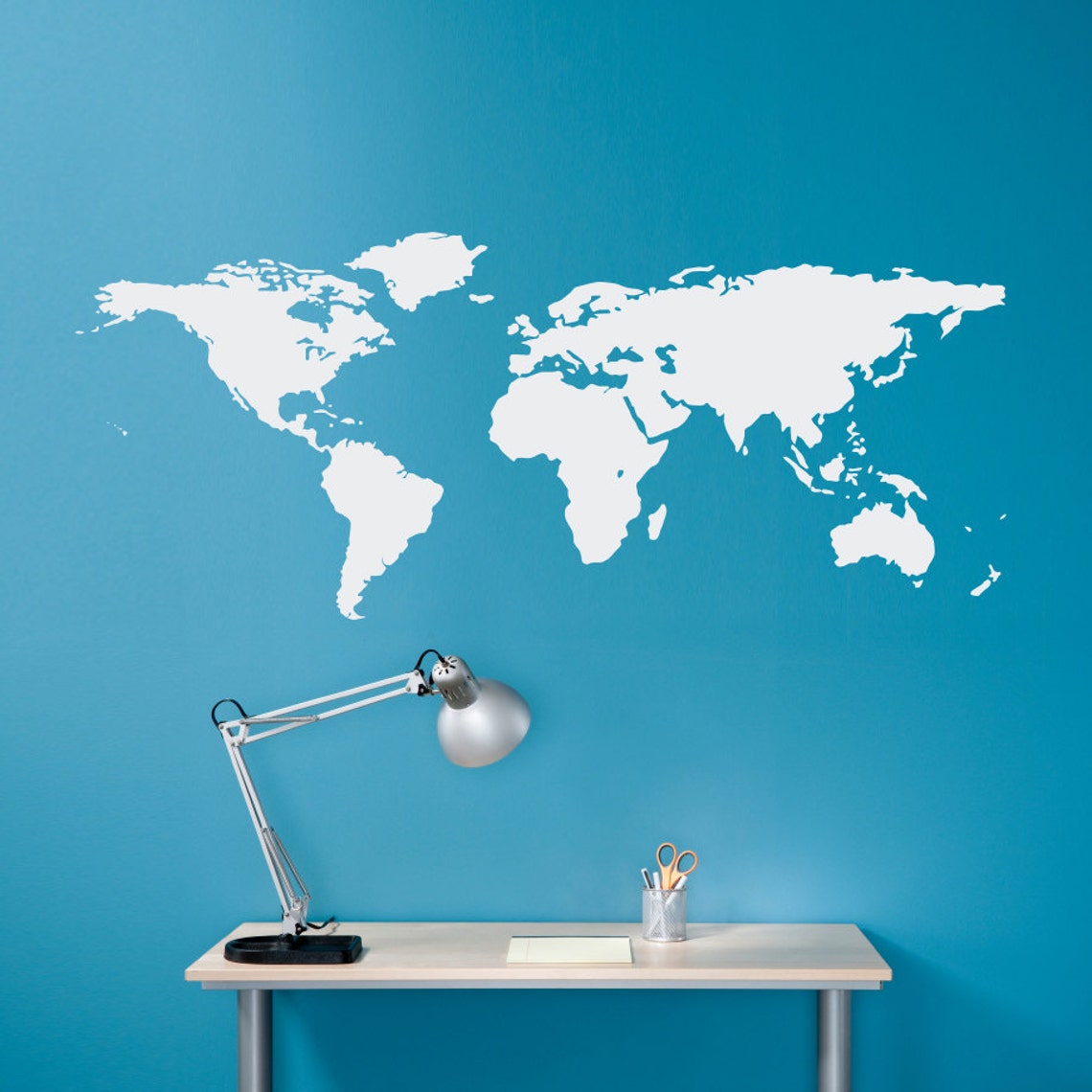 World Map Wall Decal Geography Wall Art Map Decal Office Etsy