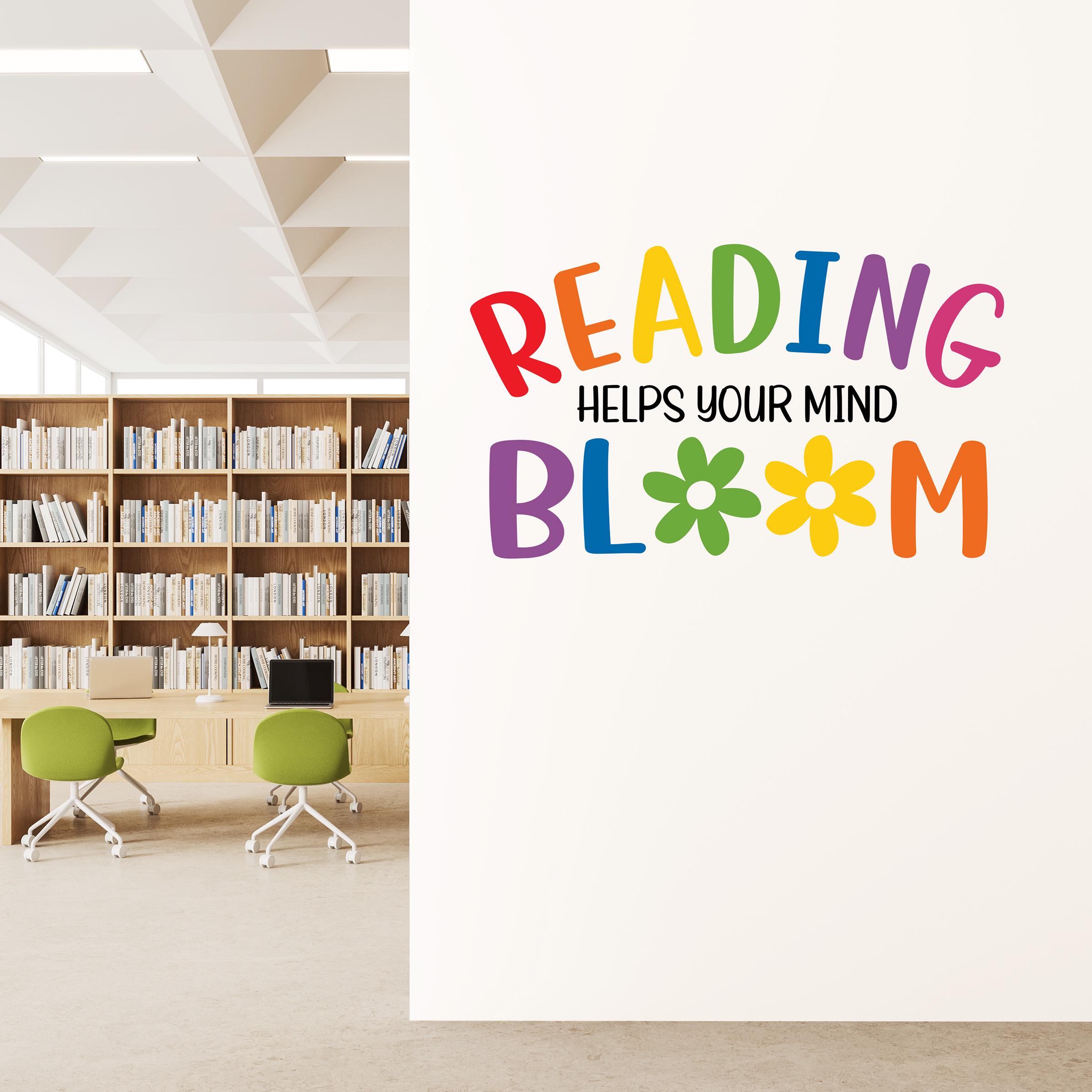 Reading Helps Your Mind Bloom Decal | Colorful Classroom Library Wall ...