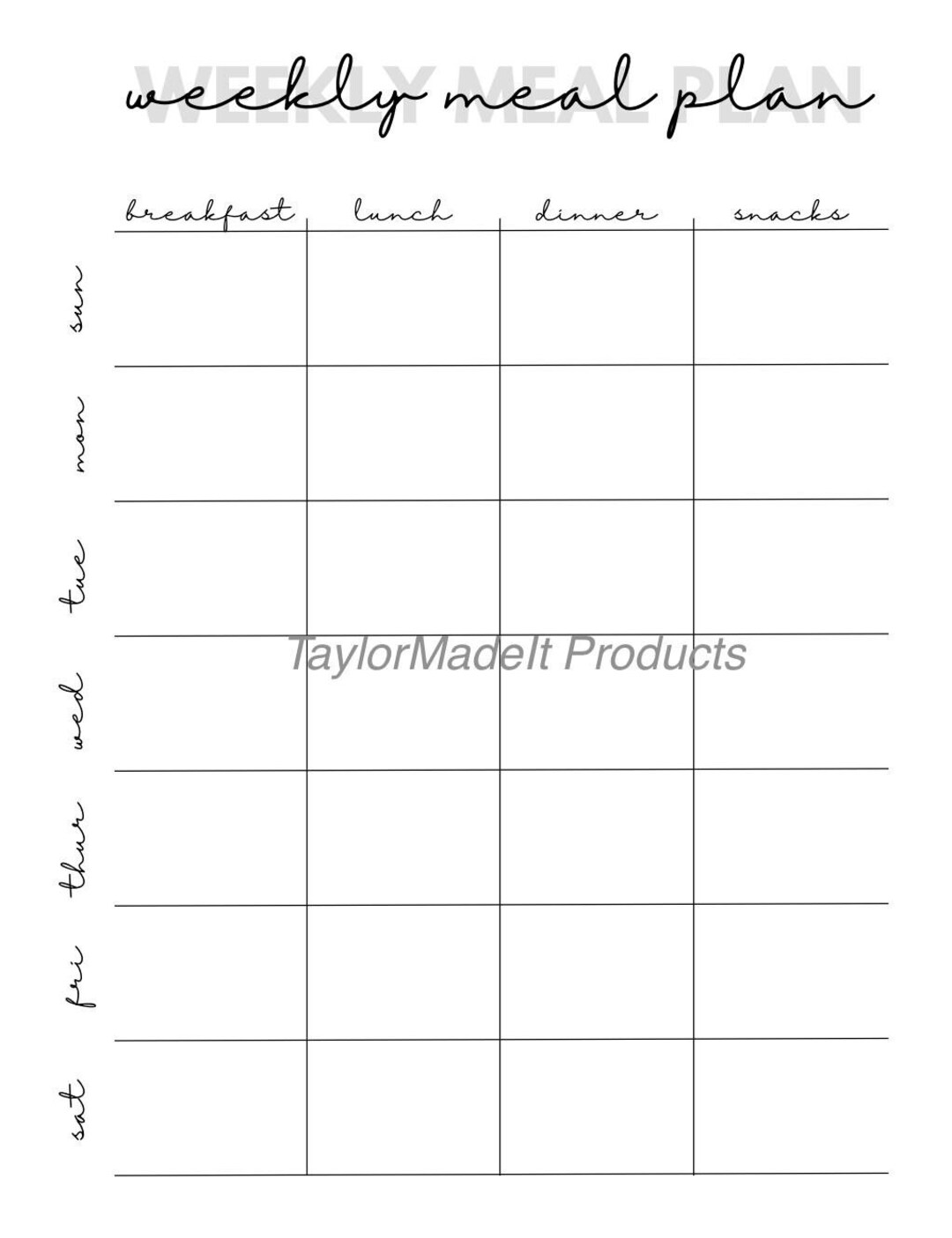 Weekly Meal Planner Template - Etsy