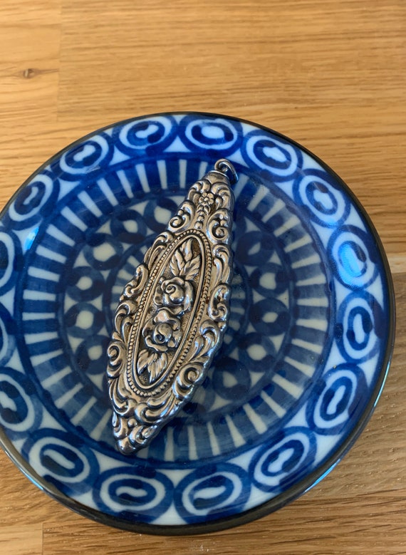 Rose Repousse Pendant - Sterling Silver - Vintage