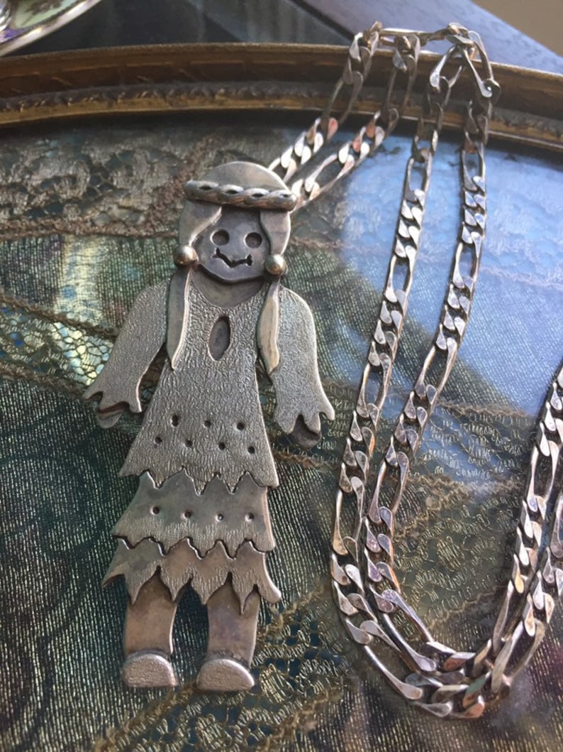 Native American Woman Pendant Vintage Sterling Silver