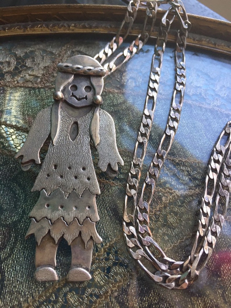 Native American Woman Pendant Vintage Sterling Silver