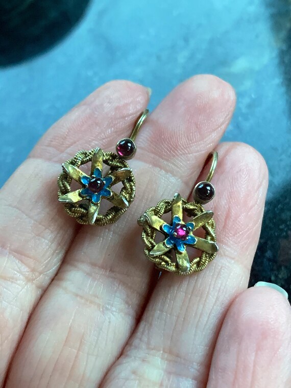 Enamel Garnet Earrings - Vermeil Earrings - Sterli