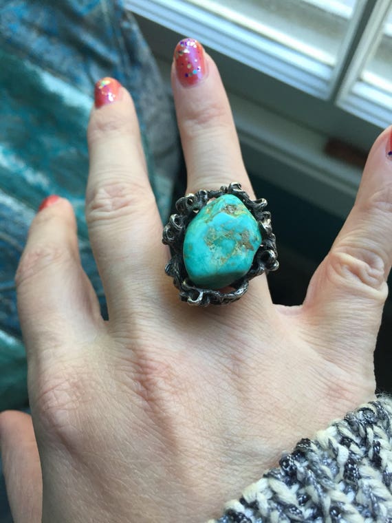 Turquoise Brutalist Ring - Vintage