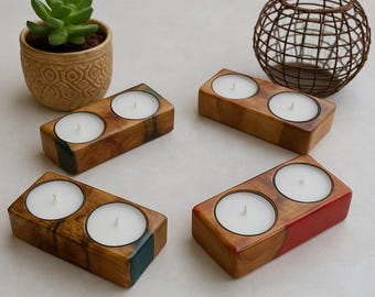Bougeoir en bois époxy, photophore en résine, bougie en bois en résine, cadeau de mariage, cadeau de pendaison de crémaillère