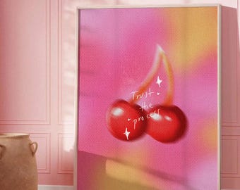Cherry Art Print | Trust Process Motivational Wall Decor (Digital Download)