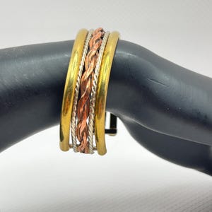 Vintage Chunky Copper Tri-Tone Braided Rope Adjustable Cuff Bracelet w/ Gold and Silver Tone Accent | Comes w/ Gift Box
