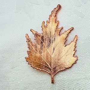 Vintage Copper Tone Metal Leaf Pin, Orange Metallic Autumn or Fall Brooch Nature - Comes w/ Organza Gift Bag