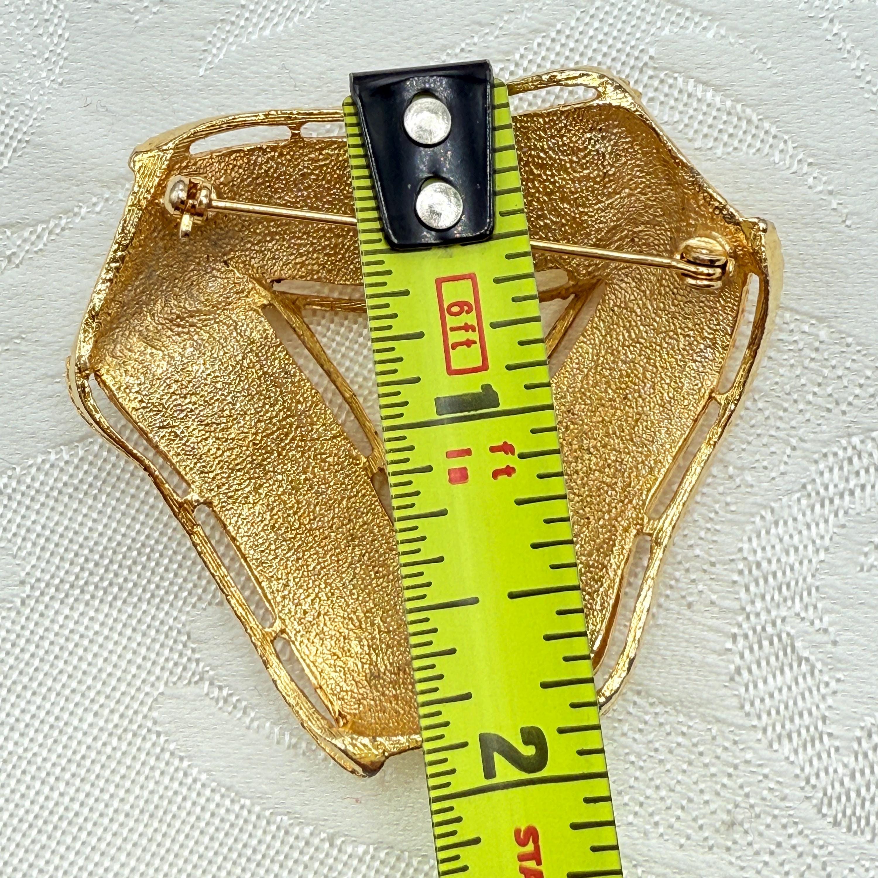 Traingular Ribbons Vintage Chunky Triangular Triangle Ribbon Textured Brushed Gold Tone ...