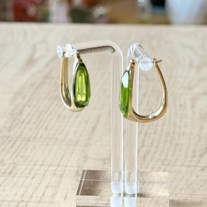 Vintage Faceted Light Green Glass Rhinestone Gold Tone Dangle Pierced Earrings | Comes w/ Organza Gift Bag