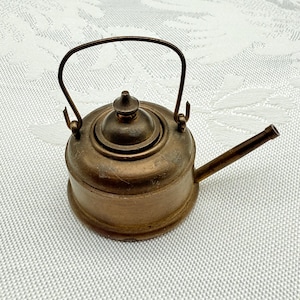 Vintage Mini Miniature Dollhouse Solid Brass Pot Teapot Tea Kettle Paperweight Figurine Knick Knack w/ Removable Lid