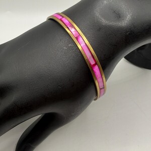Vintage 70s Pink Abalone Shell Inlay Brass Bangle Bracelet 7” | Comes w/ Gift Box