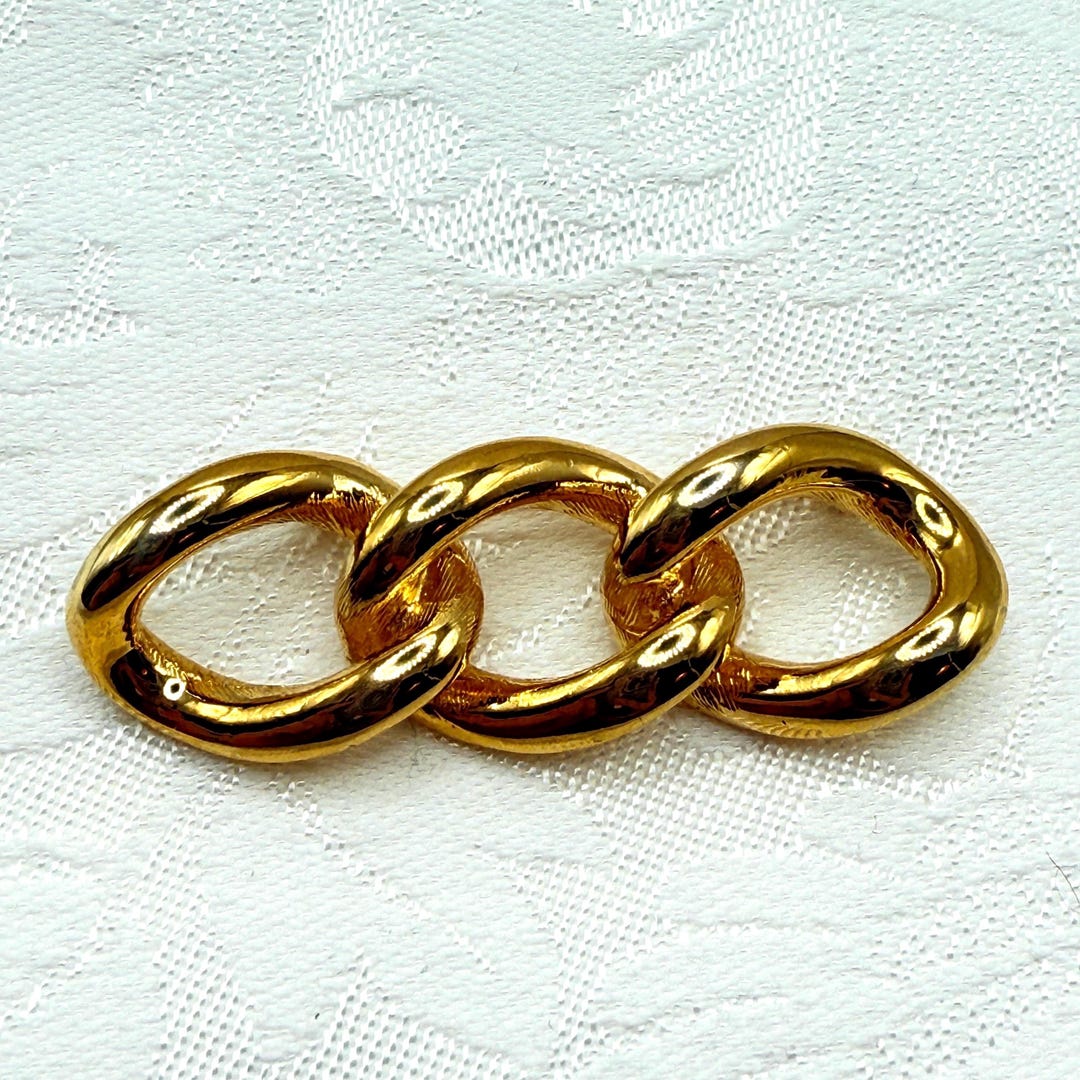 Vintage Gold Tone Oval Interlocking Triple Link Bar Brooch Costume ...