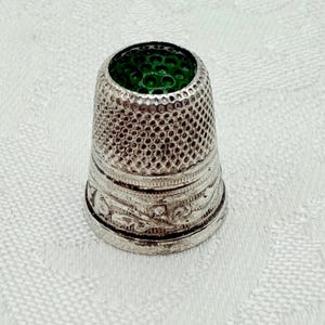 Antique Silver Marked 800 Thimble Green Glass Top w/ Gilt Interior