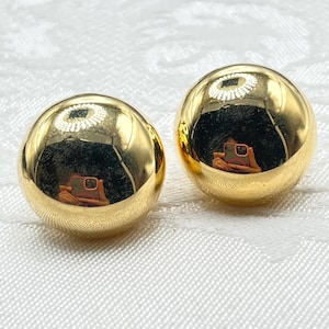 Vintage Cute Classic Gold Tone Button Dome Half Sphere Earrings | Comes w/ Organza Gift Bag