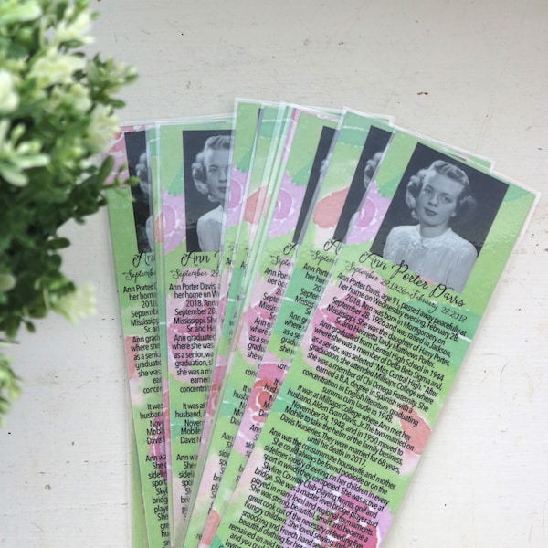 Laminated Obituary Bookmarks Etsy