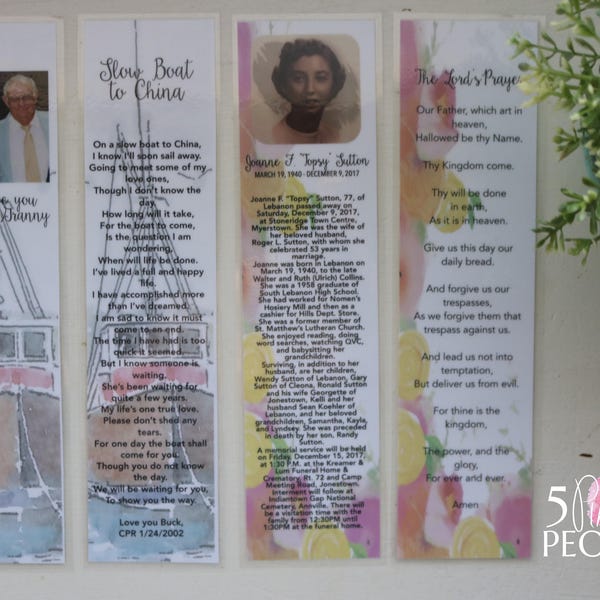 Laminated Obituary Bookmarks Etsy