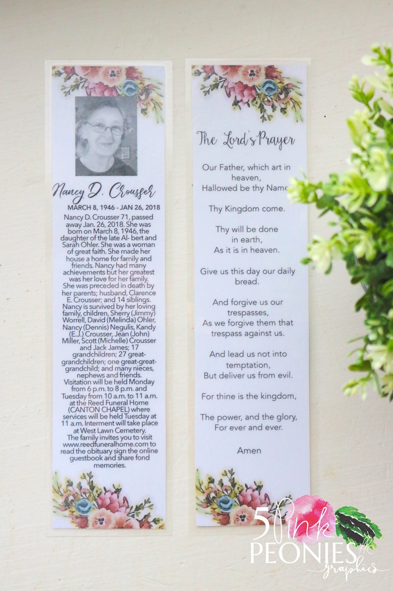 CUSTOM Laminated in Memory Memorial Bookmarks Etsy