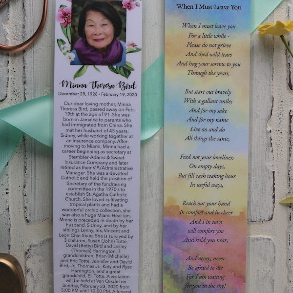 Laminated Obituary Bookmarks Etsy
