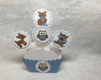 Baby Boy Owl Deer Fawn Fox Raccoon Cupcake Toppers