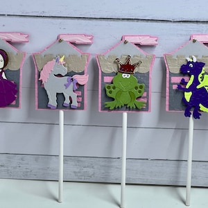 Castle Unicorn Frog Dragon Princess Medieval Fantasy Cupcake Toppers