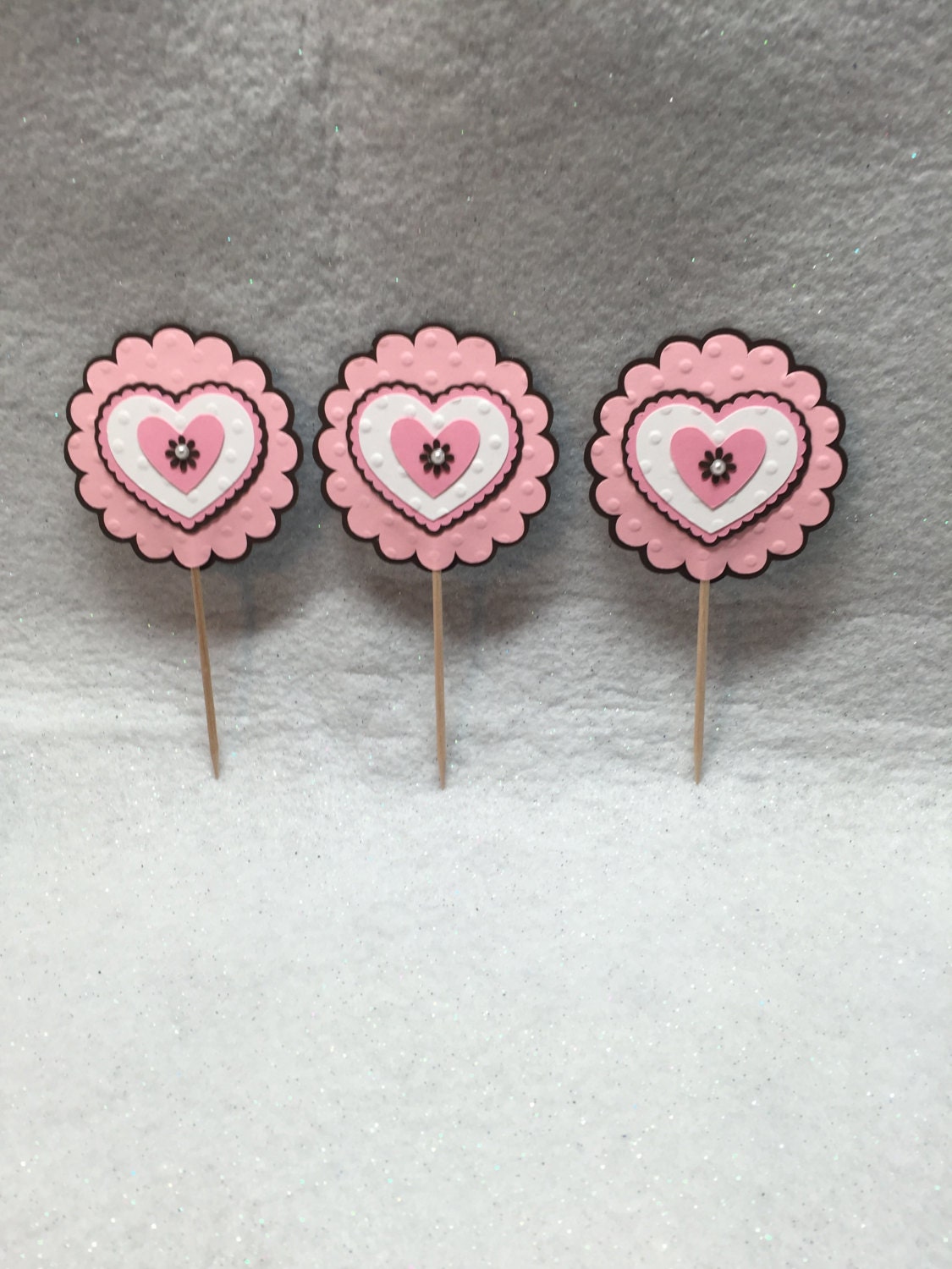 Heart Brown and Pink Pearl Cupcake Toppers Etsy