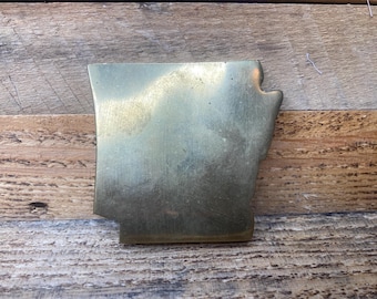 Vintage Arkansas State Brass Metal Paperweight (Brass House Inc) - Arkansas souvenir - state of Arkansas - brass paperweight - vtg brass