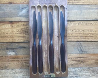 Vintage Town & Country Set of 4 Steak Knives Fleetwood Washington Forge - vtg kitchen knife - vtg wooden knife - vtg steak knives -