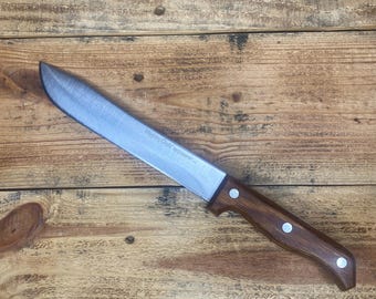 Vintage Mighty Oak Full Tang 2 Rivet 8" Butcher Knife by Imperial - vtg kitchen knife - vtg wooden knife - vtg butcher knife -
