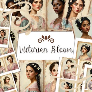 Kit de diário de primavera vitoriano - Páginas de itens efêmeros para impressão - Retratos em tons pastéis - Suprimentos para scrapbook - Cartões de diário florais elegantes