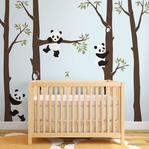 Tree with Pandas Wall Decal, Panda Wall Decal, Panda Tree for Baby Nursery, Kids or Children Room Decals image 1