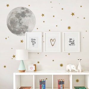 Moon and Stars Wall Sticker,  Moon Wall Sticker, Star wall Decals - Peel and Stick Wall Stickers Kids Room Decor