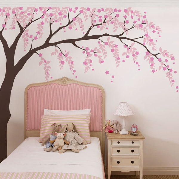 Cherry Blossom Weeping Willow Tree Decal, Baby Girls Nursery Wall Decal, Willow Tree Wall Decal, Nursery Decoration