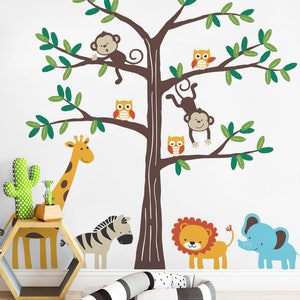 Safari Tree with Cute Animals, Safari Themed Nursery Wall Decal, Safari Tree Wall Decal, Nursery Decor, Safari Animals Decal Set