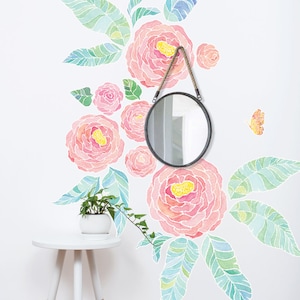Muursticker lentetuin bloemen, muurstickers aquarel bloemen - verwijderbare stickers
