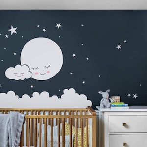 Moon, Clouds, and Stars Wall Decal - Vinyl Wall Sticker, Nursery Decor, Kids Decals