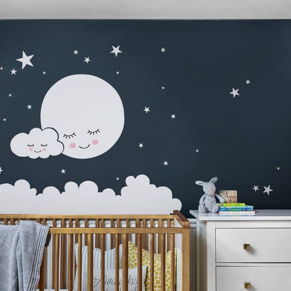 Moon, Clouds, and Stars Wall Decal - Vinyl Wall Sticker, Nursery Decor, Kids Decals